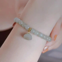 Simplicity Fresh Natural Hetian White Jade Lotus flower bangles High Grade Retro Classic Jewelry Beaded bracelet for women