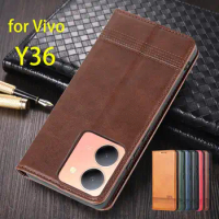 Deluxe Magnetic Adsorption Leather Fitted Case for Vivo Y36 4G / Y36 5G 6.64" Flip Cover Protective Case Capa Fundas Coque
