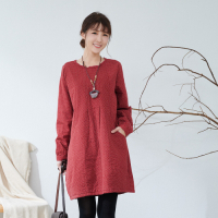 KatieQ 日系質感保暖鋪棉洋裝- 磚紅色