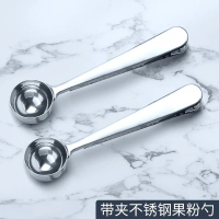 High-quality stainless steel coffee spoon with clip/fruit powder spoon, coffee bean measuring spoon 