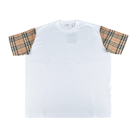 【BURBERRY 巴寶莉】BURBERRY VINTAGE 格紋拼接設計純棉寬鬆短袖T恤(女款/白)