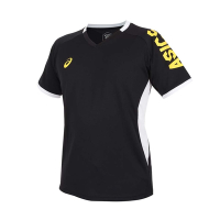 ASICS 男排球短袖T恤-運動 上衣 訓練 亞瑟士 2053A196-001 黑白黃