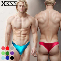 XCKNY men larger waist thongs glossy oversized underwear solid bikini high score bikini thongs low underwear men shiny pants