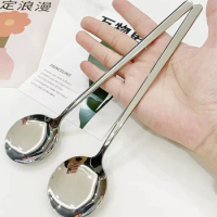 304 Stainless Steel Flat-bottomed Spoon For Home Soup Chinese Western Food Adult Spoon Round-bottomed Spoon