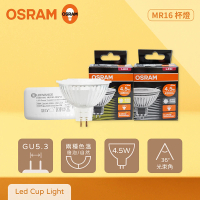 【Osram 歐司朗】4入組 LED MR16 4.5W 自然光 黃光 12V 杯燈 燈杯 贈變壓器