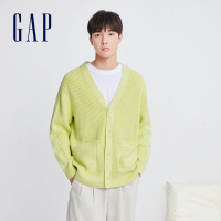 GAP 男裝 LogoV領針織外套-黃綠色(842026)