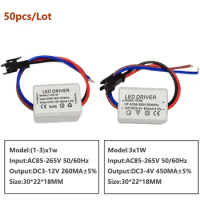 50pcs/Lot LED Constant Current 85-265V Small LED Driver 1-3W Power supply Output 260MA/450MA External Driver for led Downlights