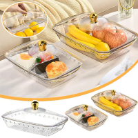 Golden Edge Transparent Fruit Plate Tableware Plastic Tray Buffet Set High Capacity With Lid Safe Ma