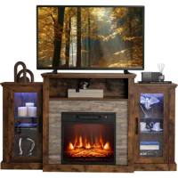 Electric Fireplace TV Stand for TVs Up to 65 Inches, 18-inch Fireplace Insert with APP Control, Remote Control, 16 Color Lights
