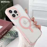 Transparent Wireless Magsafe Charging Cover For iPhone 11 12 13 14 Pro 15 Pro Max Hard Acrylic Shockroof Magnetic Back Cases