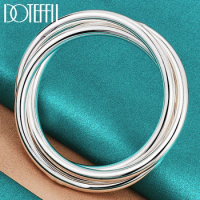 DOTEFFIL 925 Sterling Silver Three Lines Smooth Bangle Bracelet For Women Man Fashion Wedding Engagement Party Jewelry
