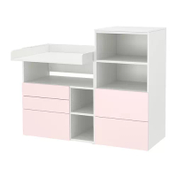 SMÅSTAD/PLATSA 嬰兒尿布更換桌, 白色 淺粉紅色/附書櫃, 150x79x123 公分