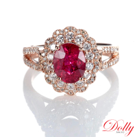 【DOLLY】2克拉 無燒紅寶石18K玫瑰金鑽石戒指