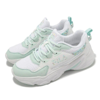 【FILA】休閒鞋 Hidden Tape 9 女鞋 白 蒂芬妮綠 拼接 緩衝 厚底 老爹鞋 斐樂(5J929Y166)