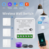 16A Tuya Smart WiFi Switch 2 Way Control RF433MHz Wireless Panel Switch DIY Module SmartLife APP Alexa Google Home Voice Control