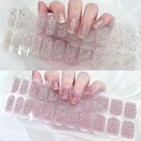French Nude Semi-Cured Gel Nail Patch Slider Adhesive Waterproof Long Lasting Aurora Full Cover Gel Nail Stickers UV Lamp Needed