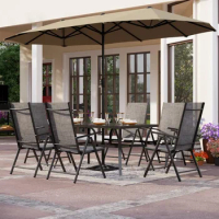 Garden Tables and Chairs Set with Umbrella, Patio Furniture Dining Set with Foldable Patio Chairs &amp; Outdoor Table for Garden