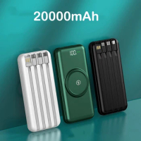 20000mAh Power Bank Qi Wireless Charger Powerbank Built in Cable Portable Charger for iPhone 14 Samsung Huawei Xiaomi Poverbank