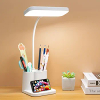 USB Rechargeable Flexible Study Lamp With Pen Holder Flexo LED Table Lamps With Touch Dimmable LED Stand Desk Light Reading Lamp