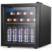 Beverage Refrigerator Cooler 12 Bottle 48 Can - Mini Fridge with Glass Door for Beer Drinks Wines, with Adjustable Shelving