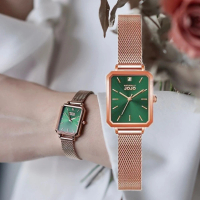 【NATURALLY JOJO】復古方型 米蘭不鏽鋼手錶-翠綠(JO96992-44R)