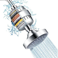 1Set Filtered Shower Head Shower Head Silver With Filters, 16 Stage Shower Head Filter For Hard Water
