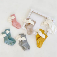 Baby socks princess super of elastic knitted cotton socks newborn spring and autumn winter tube socks angel wings