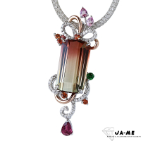 【JA-ME】17.1ct天然雙色碧璽18k金鑽石項鍊