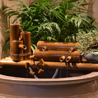竹子流水器石槽魚缸魚盆過濾器 水景噴泉風水輪水車擺件加濕增氧