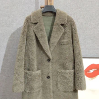 [Special price]Minimalist casual suit collar, medium length lamb fur coat, fur integrated coat for women