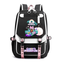 Large Gabby's Dollhouse School Bag Teenage Girls Usb Charging Backpacks Women Canvas Laptop Bag Gabby Dollhouse Students Bookbag
