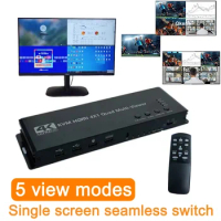 4K KVM HDMI Multiviewer 4 In 1 Out Seamless Switch 1080P Quad Screen Multi Viewer HDMI Multi-Viewer Support USB Keyboard Mouse