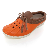 美國加州 PONIC&amp;Co. CODY 防水輕量 洞洞半包式拖鞋 雨鞋 橘色 防水鞋 休閒鞋 懶人鞋 真皮流蘇 環保膠鞋