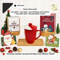 Christmas Hampers Souvenir Set Gelas Mug Corel 300ml Dengan Tutup Gelas B Stoneware Keramik Dus Moti