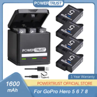 AHDBT-501 Battery for GoPro Hero 8 Hero7 Hero 6 hero 5 Black Battery+USB Triple Charger with Type C Port for GoPro Hero7 6 8