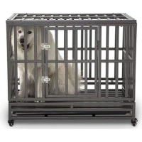 Metal Dog Cage,Heavy Duty Strong Metal Dog Cage Pet Kennel Crate Playpen with Wheels,Outdoor Dog Cage