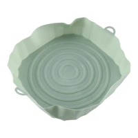 20Cm Air Fryers Oven Baking Tray Fried Chicken Basket Mat AirFryer Silicone Pot Round Replacemen Green