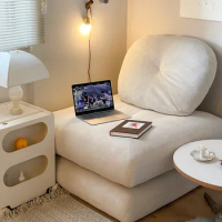 Single Sofa Bed Living Room Furniture Nordic Fabric Apartment Flannel Tatami Tofu Block Cream Style Module Combination Sofa