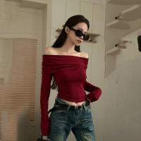 Camiseta Crop Tee Long Sleeve Off Shoulder Rib Knit Premium