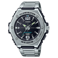 CASIO 卡西歐 重工業風金屬錶圈不鏽鋼指針錶-黑面(MWA-100HD-1A)