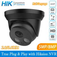 Hikvision Compatible Black Color Dome POE IP Camera 8MP Security CCTV Camera 1080P IR 30m H.265 P2P Plug&amp;play Security IPC