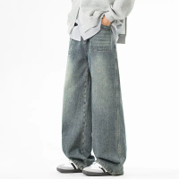 DISAI Celana Jeans Unisex Celana Baggy Jeans Gombrong Oversize Straight Denim Jeans Kulot Pria Pants