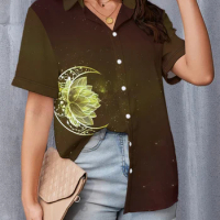 Moon 3d Digital Printing Fashion Shirt Summer Loose Comfortable Casual Short Sleeve Shirt Tops Women's Outdoor Shopping Shirt