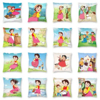 Cartoon Anime Heidi Girl Of The Alps Cushion Cover Heidi Peter And Grandpa Throw Pillow Case for Sofa Pillowcase Decoration