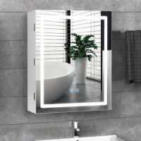 Bathroom Medicine Cabinet with LED Lights and Mirror, Wall Mounted Mirror Cabinet with Adjustable Shelf, Defogger, Memory