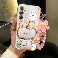 A 34 54 24 14 Flower Strap Cute Rabbit Phone Holder Case For Samsung Galaxy A54 A04 A05 A05S A14 A34 A24 M14 4G 5G Stand Cover