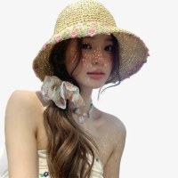 【SeasonsBikini】小臉粉色花花草帽 -49(草帽摺疊帽休閒帽編織帽)