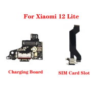 For Xiaomi 12 Lite USB Type-C Charging Dock Port Mic Signal Board SIM Card Reader Slot Motherboard Flex Cable Repair Parts
