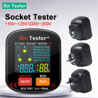 Xin Tester Large Color Screen Outlet Socket Tester Digital Plug Zero-live/earth Voltage Detect RCD Polarity Phase Checker