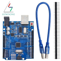 แผ่นพัฒนา UN0 R3 Board ATmega328P พร้อมหัวต่อขาและสายเคเบิล เข้ากันได้กับโครงการ Arduino IDE